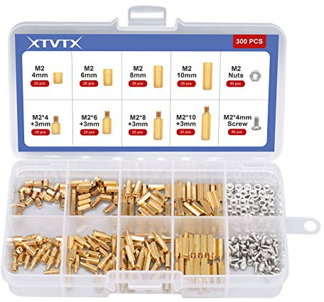 XTVTX 300 Stück M2 Gewinde Messing Sechskant Abstandshalter Edelstahl männlich-weiblich Schraubenmutter-Sortimentssatz Pillar Standoff Spacer für Motherboard