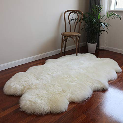 Altlue Real Genuine Sheepskin Rug - Large Sheepskin Throw for Living Room & Bedroom (Ivory) (Size: 4p(100 * 200cm))