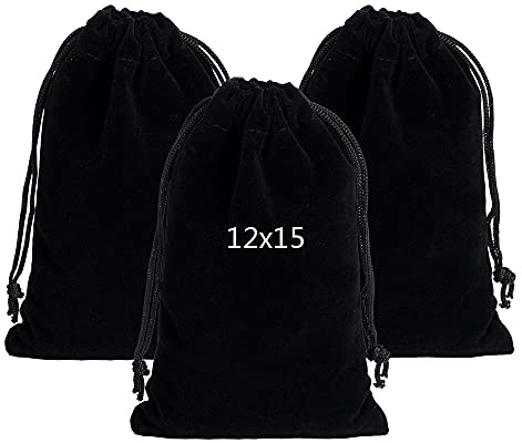 kuou 10 Pcs Jewellery Pouches, 12x15cm Black Velvet Drawstring Bag Big Size Jewellery Gift Bags for Jewelry Gift ID Card Passport Packaging
