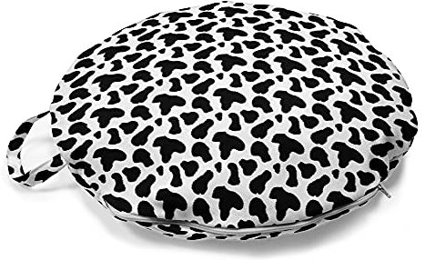 ABAKUHAUS Kuh-Druck Rundes Bodenkissen mit Griff, Kuhfell Schwarz Spots, dekoratives Kissen für Wohnzimmer & Schlafsäle, 45 cm, Charcoal Grau Weiß
