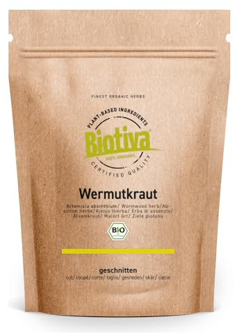 Biotiva Té de hierba de ajenjo orgánica 250g - Artemisia Absinthium - 100% puro - Embotellado y controlado en Alemania (DE-ÖKO-005)