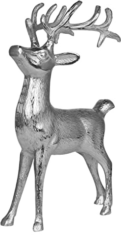 MichaelNoll Hjort dekoration – stående – ren aluminium metall silver – figur staty dekorativ figur – dekoration för vardagsrum, kök, sovrum – jul vinter – hjorthorn dekoration XL 38 cm