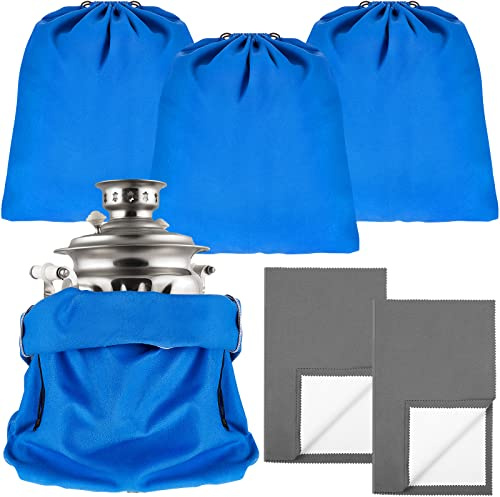 Lot de 4 sacs de rangement pour argenterie anti-ternissement - 45,7 x 45,7 cm - Bleu - Avec 2 chiffons de polissage pour argent - Protection pour bijoux, couverts, plateau
