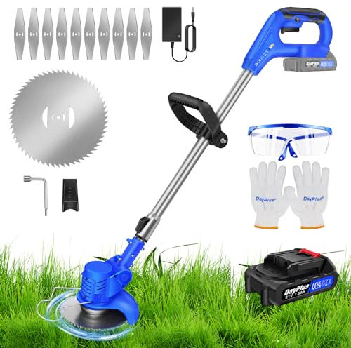 Tagliabordi senza fili con batteria e caricabatterie ruote lame in nylon 650W potente tagliaerba elettrico da giardino taglierbacce, set di tagliabordi per erbacce, manico telescopico, testa girevole