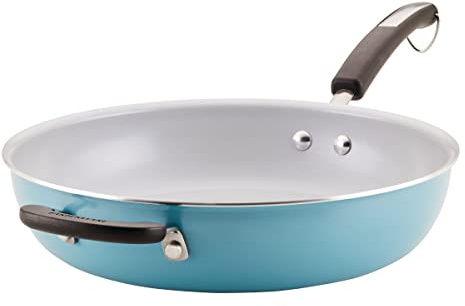 Farberware EcoAdvantage Ceramic Nonstick Deep Frying Pan/Skillet with Helper Handle, 12.5 Inch, Aqua
