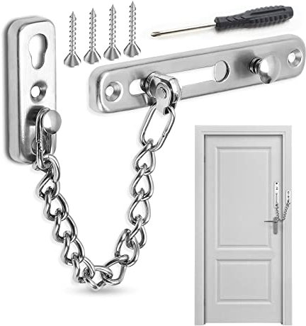 Chaîne de Porte en Acier Inoxydable, Chaîne de Porte de Sécurité, Chaîne De Porte Intérieure pour Famille, Hôtel, Appartement (Argent)