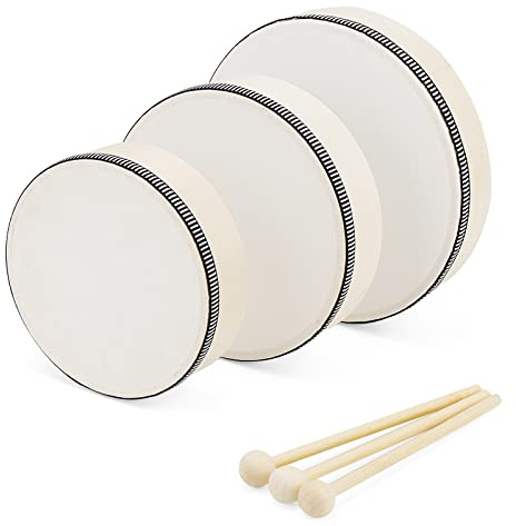JOIKIT 3 Pack 6, 7, 8 Inch Hand Drum Set, Frame Drum with Beater, Wood Frame Drums with Drum Sticks for Music, Instrument