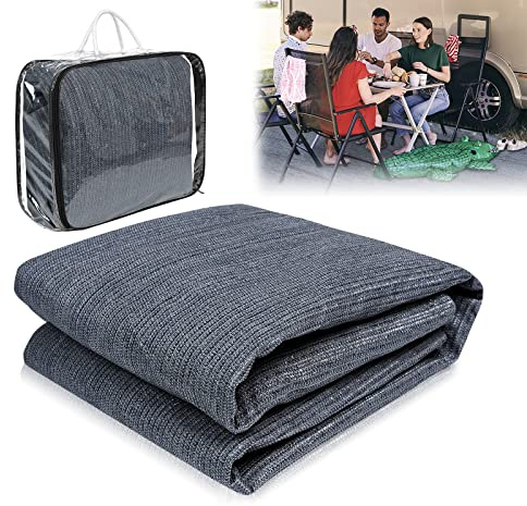 TRMLBE Vorzeltteppich 400x500 cm Campingteppich Außen Markisenteppich HDPE rutschfest Zeltunterlage Outdoor Campingmatte Vorzeltboden mit Tragetasche & Heringe (Grau Blau)