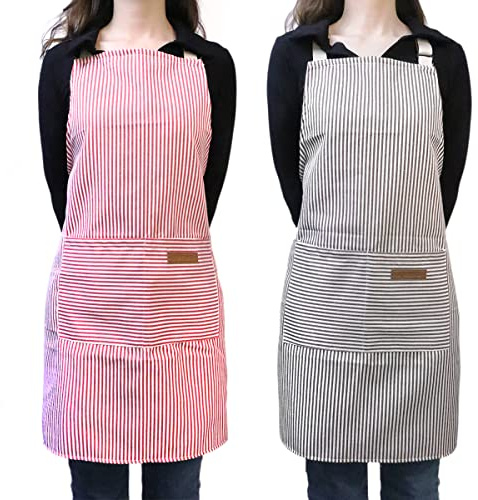 ALXBSONE Schürzen 2 Stk. Latzschürzen mit 2 Taschen Unisex Kochschürzen Verstellbare Küchenschürzen für Heimgebrauch, Restaurants, Cafés, Gärten und Grillfeste(Rot+Grau)