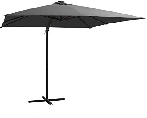 JUNZAI Sombrilla voladiza con luces LED y poste acero gris 250x250 cm, Parasoles De Jardin, Sombrilla Piscina, Sombrilla Terraza Exterior, Parasol Playa, Sombrillas Para Jardin - 46994