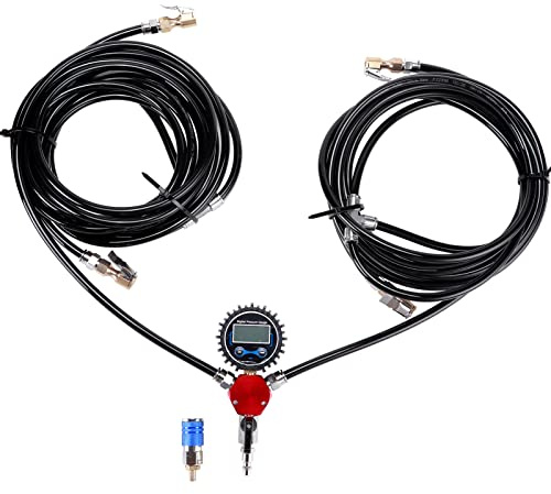 Sistema de inflado de neumáticos de 4 vías con 4 mandriles de aire de flujo cerrado, medidor digital de presión de neumáticos para automóviles, camiones, vehículos todoterreno, compatible con tanques