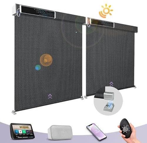 Graywind Elektrische Rollos Außen nach Maß, Wasserdicht UV-Schutz Smart Rollo Aussen, Solarbetrieben Elektrische Jalousie Außen mit Fernbedienung Kompatibel Alexa Google, 1% Black