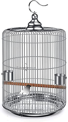 ZUMAHA Spacious Stainless Steel Bird Cage, Round Birdcage with Metal Hooks Can Be Hung in The Outdoor Bird Villa, Flight Bird Cage Portable
