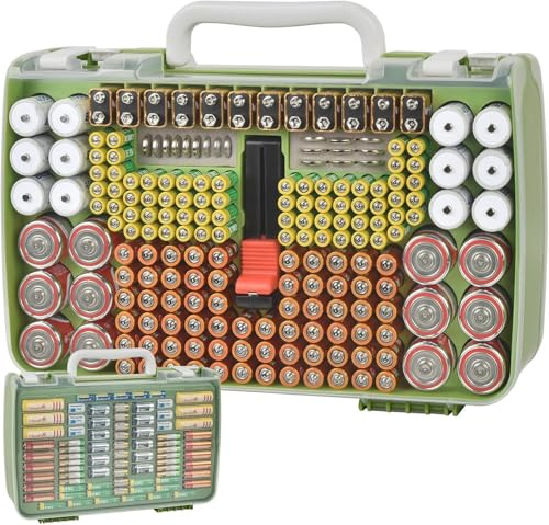 Xuerdon Batterie Aufbewahrungsbox Für 269 AA AAA 9V C DBatterien Mit Tester | Robuste Kunststoff-Hartschale, transparenter Deckel und Tragegri, für Familien Werkstatt Garage - Nur Box