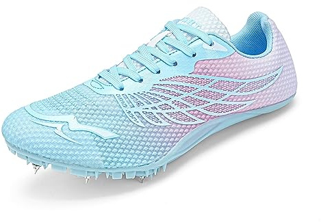 WESHIRUN Track and Field Shoes for Men Women 8 Spikes Boys and Girls Kids Running Racing Shoes Pink