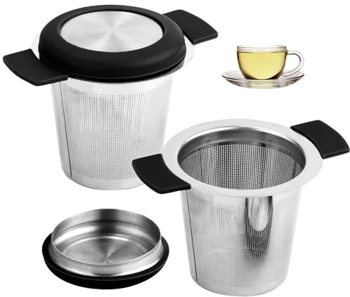 2 Pièces Infuseur à Thé pour Thé en Vrac, Infuseur Thé Acier Inoxydable Support Filtre à Panier en Maille avec Double Poignée Infuseur à Thé de Grande Capacité pour Théières, Tasses (Noir)