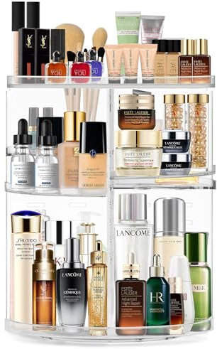OBSGUMU Rangement Maquillage Rotatif, Acrylique Organisateur Maquillage Rotatif, 360° Boite Rangement Parfum pour Cosmétique, Ajustable Grande Capacité Skincare Organizer pour Femmes, Filles