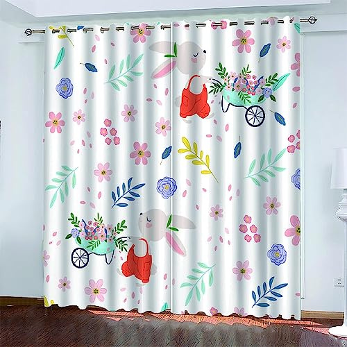3D Rosa Blumen Und Häschen 150 X 166 cm Vorhang Verdunkelungs 2Er Set Kälteschutz Schallschutz Blickdicht Mikrofaser Gardinen Wohnzimmer Vorhänge Ösenschal Für Schlafzimmer Junge Mädchen -5Z3D/G4