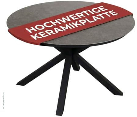 MR.DEKO Gartentisch rund Almeria Esstisch Outdoor Balkontisch wetterfest | 120cm Keramik, Aluminium