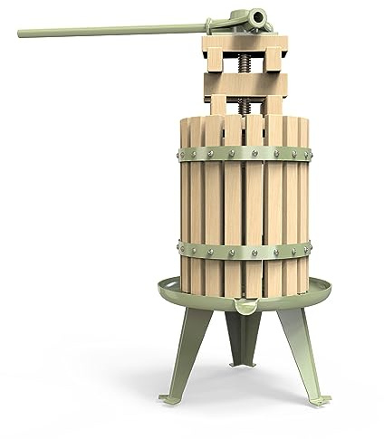 Fruit Wine Press - 100% Nature/Healthy Apple&Grape Crusher Manual Juice Maker for Kitchen, Solid Wood Basket with Blocks Cider Wine Making Press (LFGB Certified,Heavy Duty) (1.6 Gallon, Green) (6L)
