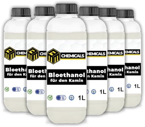 MRM CHEMICALS Bioethanol 96,6% – 1 x 6 L Brennstoff für Ethanol Kamine & Tischkamine – saubere Verbrennung ohne Rauch, Ruß & Geruch – geeignet für Innen- & Außenkamine – hochrein, sicher & effizient