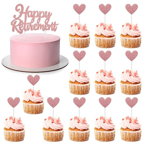Happy Retirement Cake Topper, 13Pcs Glitter Retirement Cupcake Decoration Picks with Heart Cupcake Toppers for Men Women Retired Theme Party Cake Decoration Supplies Y7AXTXCP