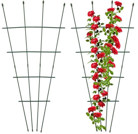 Relaxdays Supporto per Piante Rampicanti, Set 2 Tralicci per Rose ed Edera, HxL: 122 x 59 cm, Acciaio e Plastica, Verde