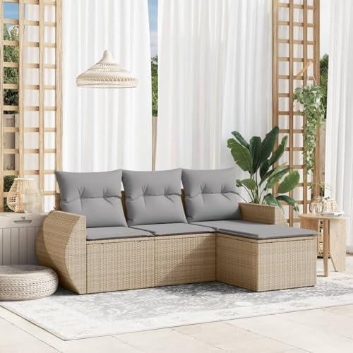 Festnight Gartenlounge mit Stauraum Balkonmöbel Klein Balkon Lounge Rattan Sofa Ecklounge Garten Lounge Sofa Outdoor Sitzecke Balkon Loungemöbel Gartensofa Ecksofa Rattansofa