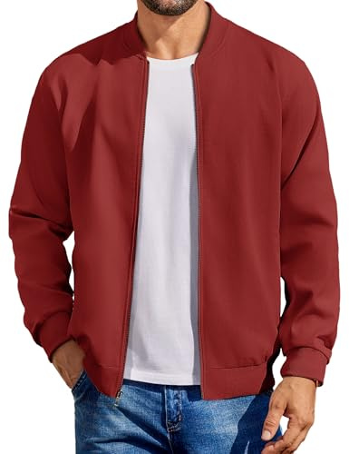 COOFANDY Herren-Bomberjacke aus Baumwolle, leichte Fliegerjacken, lässige Softshell-Jacke, Weinrot, S