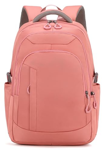 Outplea Sac à Dos Ordinateur Portable de 15.6, Sac a Dos Scolaire Moderne Confortable 25L pour Femme, Sac Léger de Voyage Travail École Loisir Camping-Rose