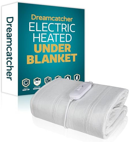 Dreamcatcher King Electric Blanket 165 x 137cm, Soft Polyester Electric Blanket Fitted Underblanket Mattress Cover, 3x Heat Settings, 1x Controller and Machine Washable Heated Blanket