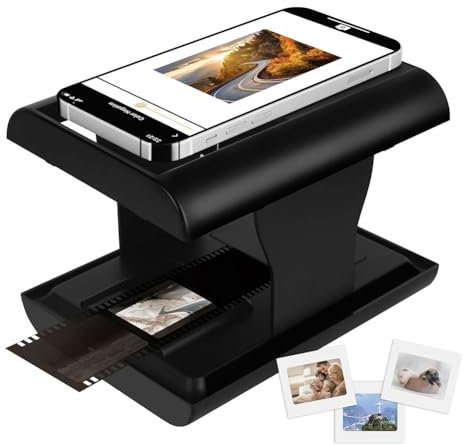 Junterone Escáner de Diapositivas y Películas Móviles, Escáner de Diapositivas y Negativos de 35mm con Retroiluminación LED para OldFilm A JPG, Edición de Soporte