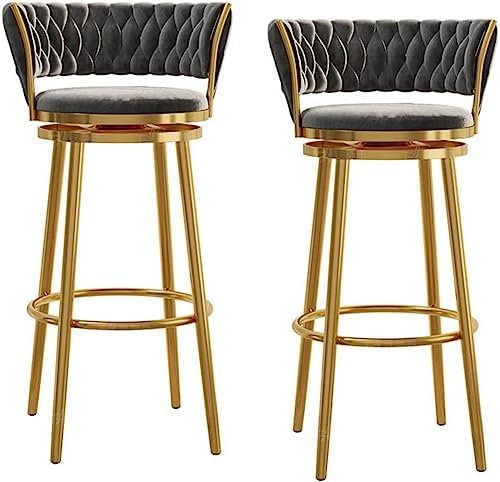 Moderner industrieller Samt-Drehhocker, 2 Stück, gepolstert, Frühstücksstühle für Küche, Theke, Höhe, stilvolle Metall-Barhocker für Zuhause, Bar (B)