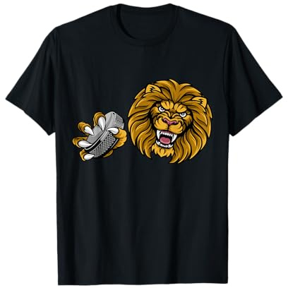 Löwe Eishockey Puck Player Cartoon Charakter T-Shirt