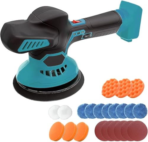 Akku Poliermaschine Auto,Ersatz für Makita 18V BL1830,18V Exzenter Poliermaschine mit 22 PCS Aufsätze,6 variable Geschwindigkeit,145mm Polierschwamm Pollierpad (Ohne Akku)