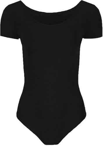ANZEE Girls Short Sleeve Ballet Leotard - Stretchy Dance Bodysuit for Gymnastics Ballet Comfortable Performance Wear for Active Kids (Black, 9-10 Years)