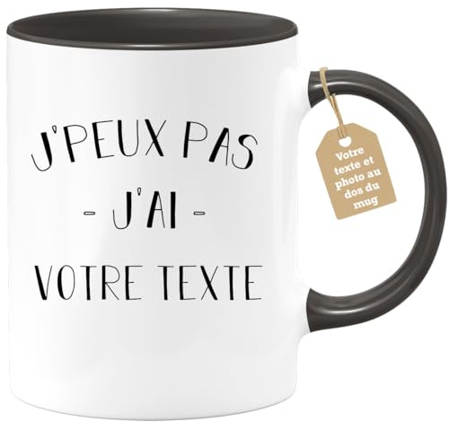 quotedazur Café-Croissant - Mug Personnalisable Texte Photo Tasse Cadeau Noël Je Peux Pas J'Ai - Noir/Céramique