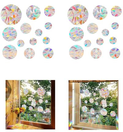 26 Pegatinas Redondas Para Ventana, Decoración Prismática Arcoíris, Anti-Stática, Atrapaluz, Protección Para Aves, Fácil De Aplicar