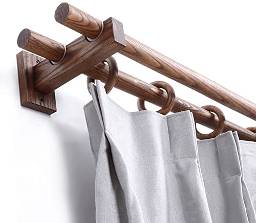 Bastone per tenda doppio in legno di noce con staffe, regolabile da 100 a 140 cm, in legno massello, montaggio laterale, design resistente per eleganti trattamenti per finestre