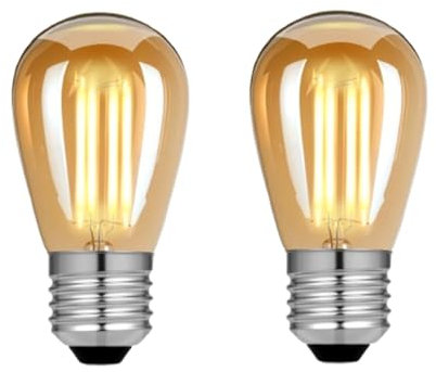 FKLiLEBU 2 Pack S14 E27 Vintage LED Bulbs,4W Low Wattage,40W Incandescent Equivalent,Amber Glass,Warm White 2700K,Soft Light, Decorative LED Filament,Large Edison Screw,Dimmable Bulbs