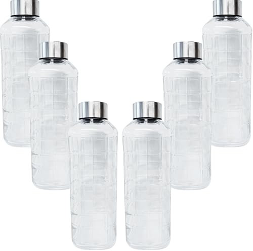 BELUKO Bottiglia di vetro per acqua, bottiglia vetro 1 litro, 1600ml, Caraffe succhi per frigorifero, brocca caraffa per bevande fredde (TRANSPARENTE 1L - pack 6)