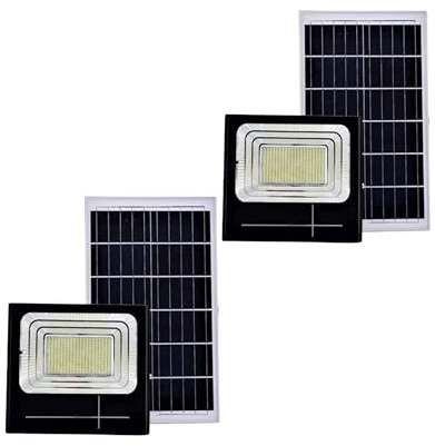 YASTA 2 Pezzi Faro Led Con Pannello Solare 100w Luce Fredda Faretto Da Esterno Crepuscolare Luci Con Pannello Solare Da Giardino Proiettore Con Telecomando 6000K IP66