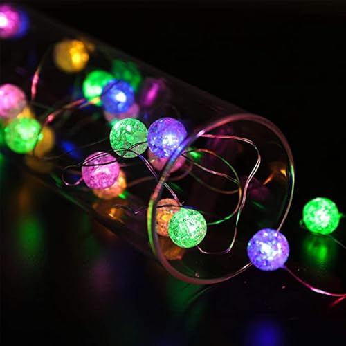 ENLACE Lichterkette Kristall Kugeln, 3M 30 LED Bunte Kristallkugeln Batteriebetrieben, Kristall Crackle Kugeln Lichterkette für Innen Hochzeit Weihnachten Valentinstag Schlafzimmer Party Dekoration