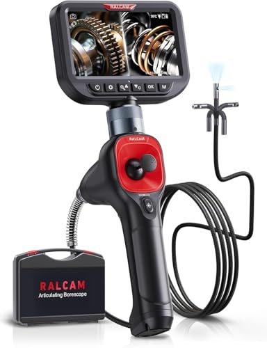 Ralcam Telecamera Endoscopica 360° a Doppio Obiettivo, Schermo HD da 5, Sonda da 6,5 mm, Impermeabile IP67, con 6+1 LED e Cavo Semirigido da 1,5 m per Ispezione di Tubi e Motori