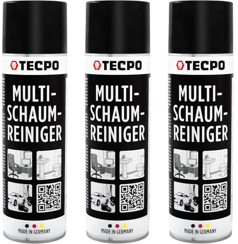 TECPO 3X Multi Schaum Reiniger, 500ml Kfz Reinigungsmittel für Innenraum, Kunststoff, Scheiben, Polster, Glas, Metall Autopflege Aktiv Reiniger