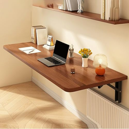 Platzsparender Wandklapptisch und Regal, kompakter Arbeitsplatz für Zuhause, Büro und Küche, Walnussholz-Finish (40 x 80 cm)
