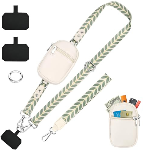KTUEOV Handyband zum Umhangen, Handykette Universal mit Tasche Verstellbarer Handyschnur zum Umhangen Handy Kette Handgelenk mit 2 Karabiner fur alle Smartphone-Modelle