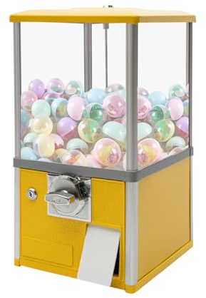 25 Cent Vending Machines, Commercial Gumball Machine with Clear Window, Coin Operated Candy Dispenser for 1.77-1.97in Ball for Capsule Toy Twister Ball in Retail Stores, 11.42x10.24x20.87in (Yellow)