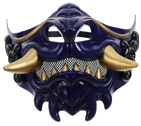 AKOOSY Masque japonais demi-visage ajustable unisexe pour cosplay Halloween fêtes rôles bleu