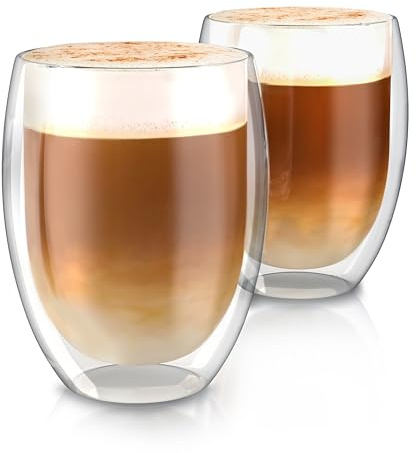 Arendo - doppelwandige Trinkgläser 350ml - Latte Macchiato Cappuccino Tee - 2er Set – Doppelwandglas - Thermotassen - spülmaschinengeeignet - mikrowellengeeignet - Teetasse Kaffeetasse - Thermogläser